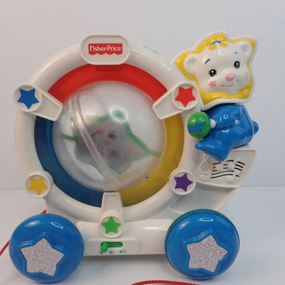 Vtg. Fisher Price Sparkling Symphony Drum Along Bear Pull Toy 2000 Tested Works